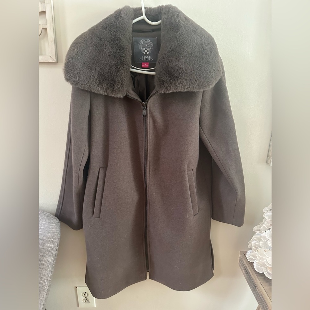 Brown Coat with Faux Fur Collar